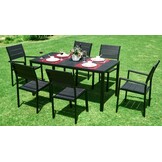 Zwarte Kunststof Tuintafel met Houtlook & Staal - 156x78 cm - 61% Korting