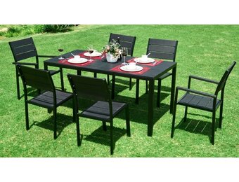 Zwarte Kunststof Tuintafel met Houtlook & Staal - 156x78 cm - 61% Korting