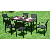 Zwarte Kunststof Tuintafel met Houtlook & Staal - 156x78 cm - 61% Korting