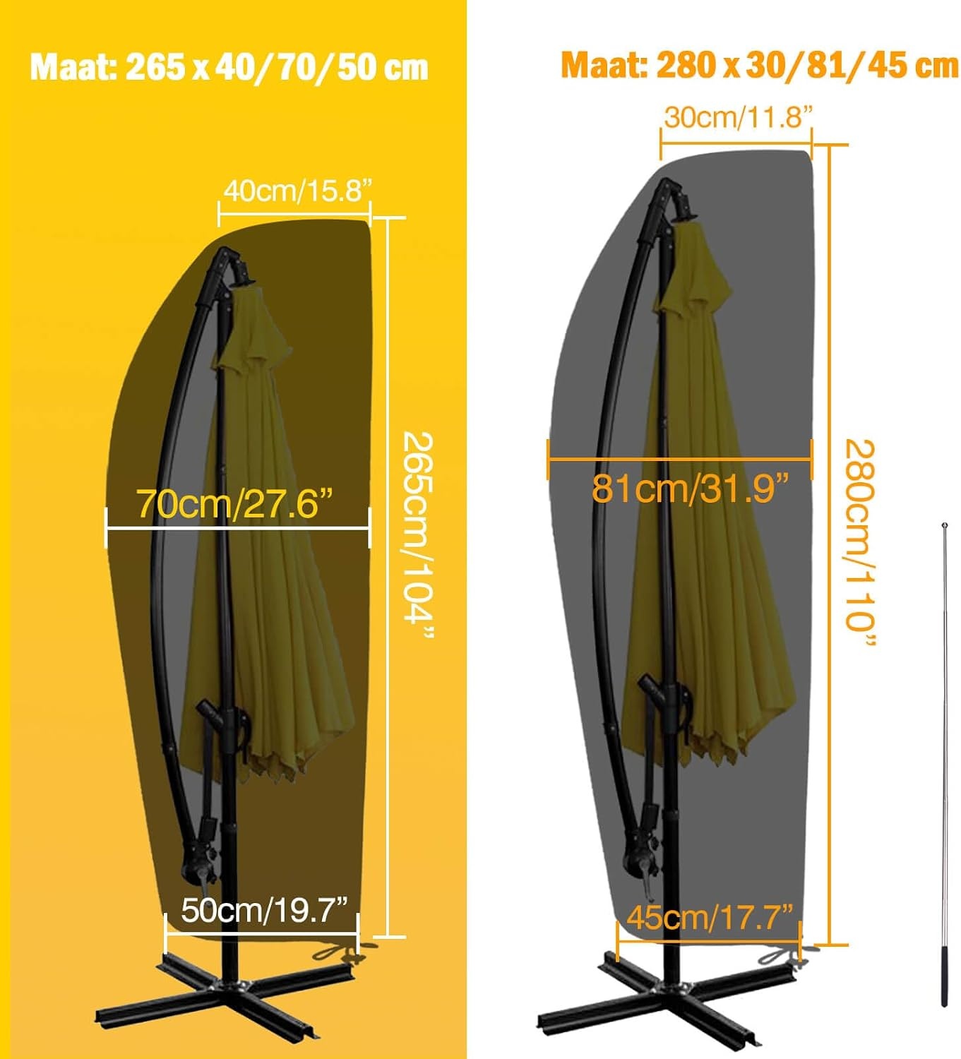 Waterdichte Parasolhoes Reinalin - 265cm - Zwart met Korting