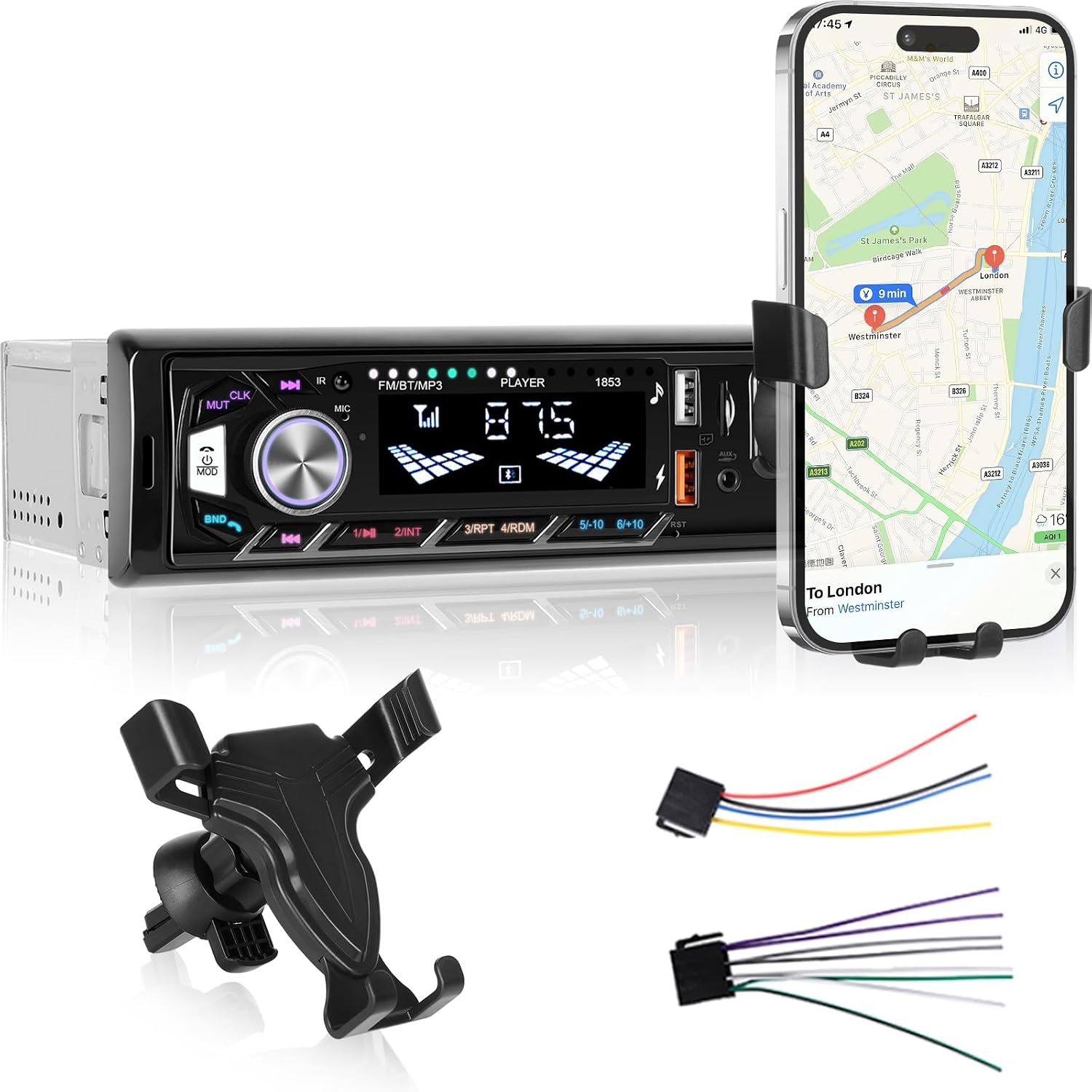 1-DIN Autoradio met Bluetooth & Telefoonhouder - 52% Korting!