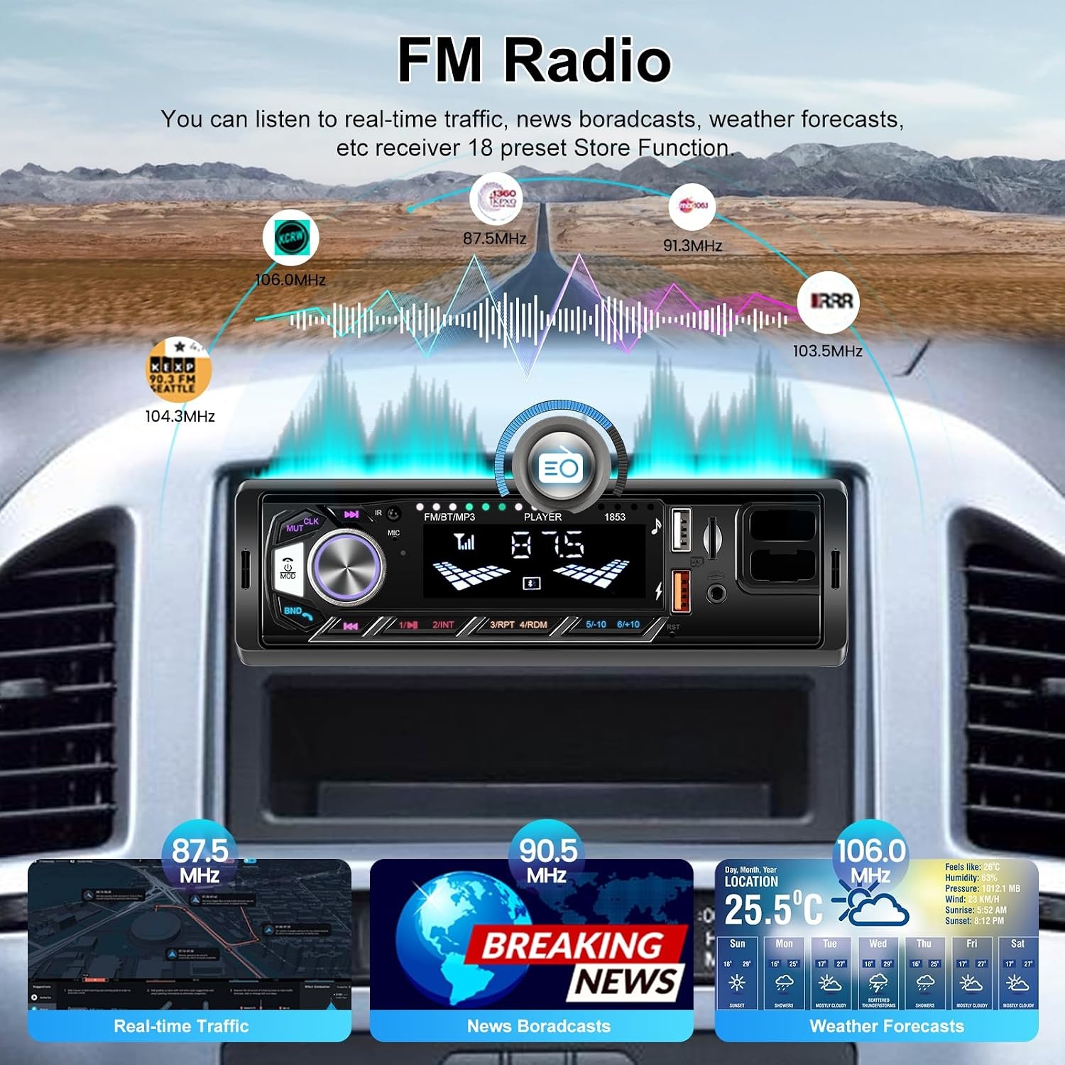 1-DIN Autoradio met Bluetooth & Telefoonhouder - 52% Korting!