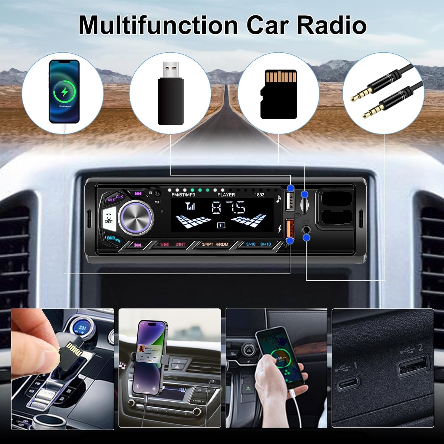 1-DIN Autoradio met Bluetooth & Telefoonhouder - 52% Korting!