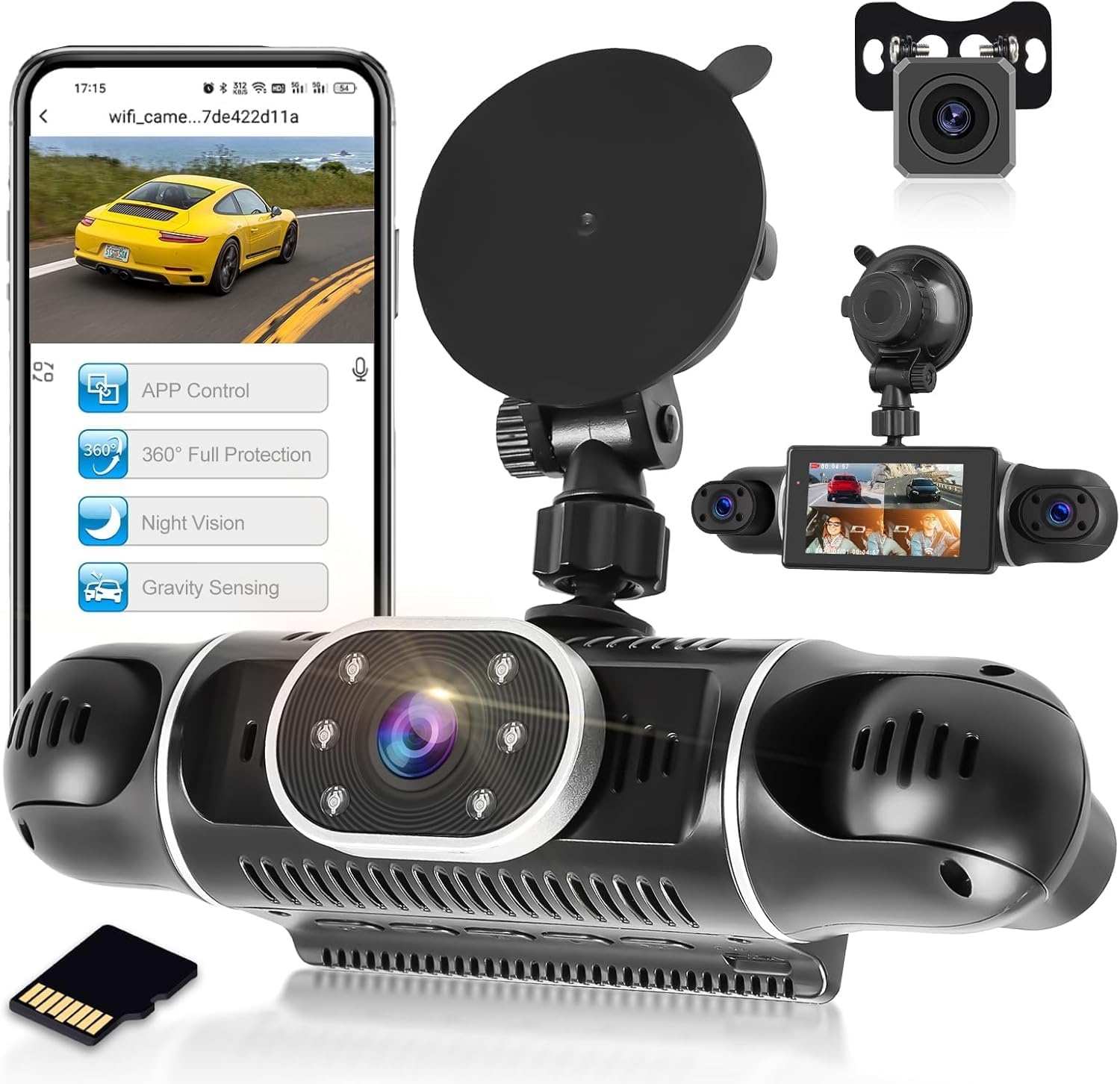 Dashcam 1080p met 4 Camera's & WiFi - 34% Korting