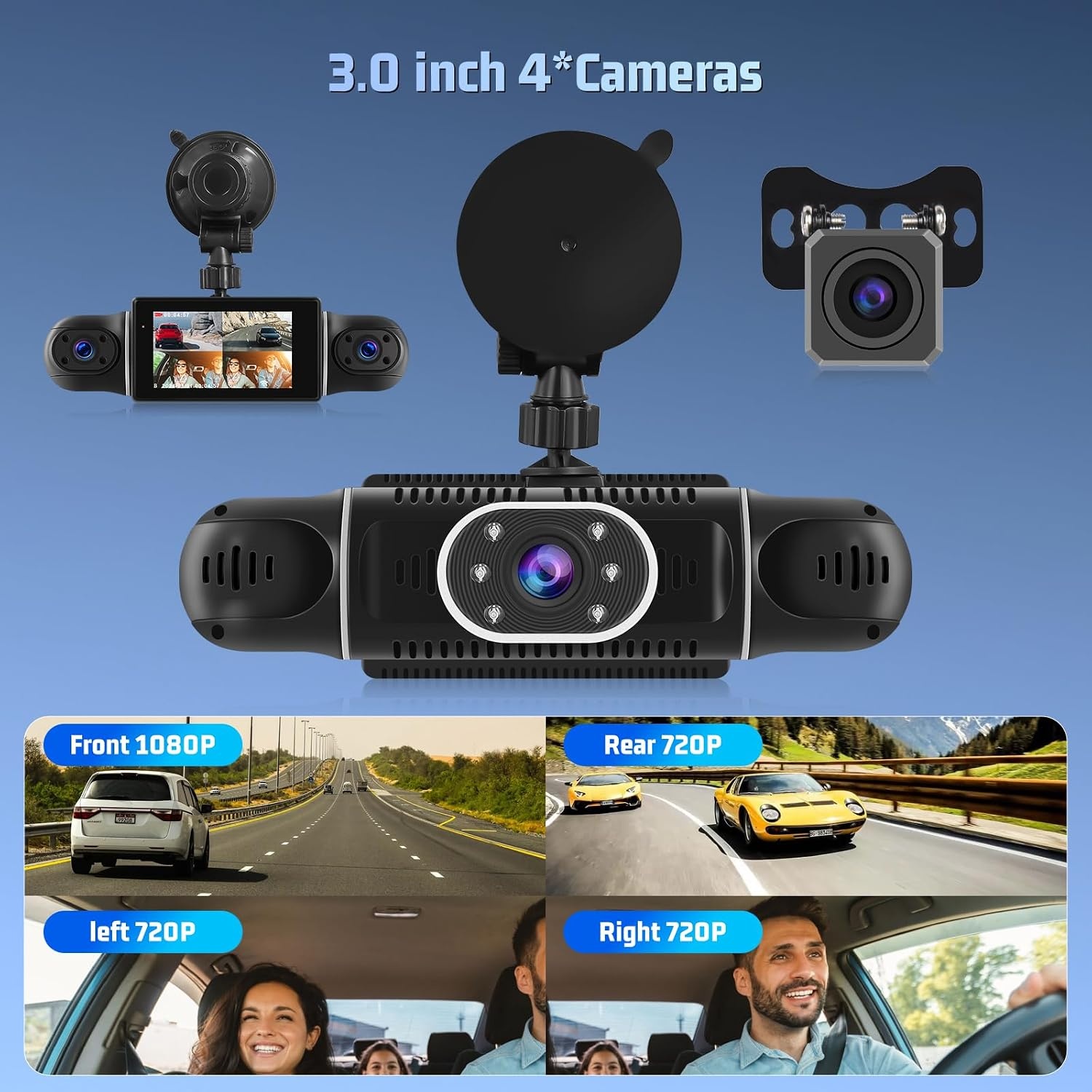 Dashcam 1080p met 4 Camera's & WiFi - 34% Korting