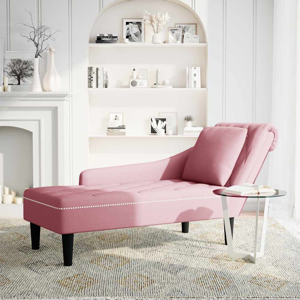 Roze fluwelen chaise longue met kussen - 35% korting