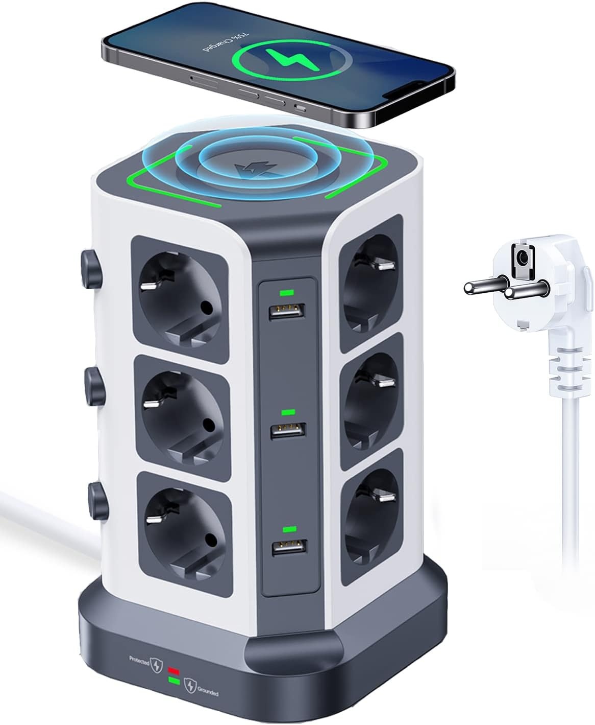 12-voudige Stekkerdoos met Draadloze Oplader & USB-A | 34% Korting
