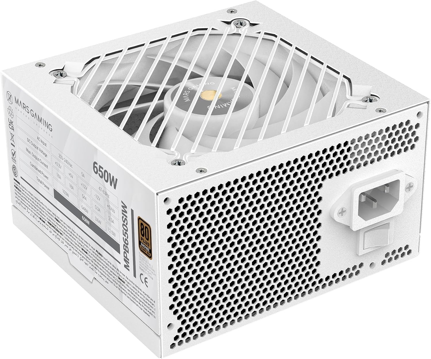 Mars Gaming MPB650SI, ATX Voeding PC 650W, 7 Jaar Garantie, 80Plus Bronze 230V, 90% Efficiëntie, SI Extreme Silence Ventilator met Koperen Kern, AI2-RPM, DC-DC en SMD Technologieën, Zwart