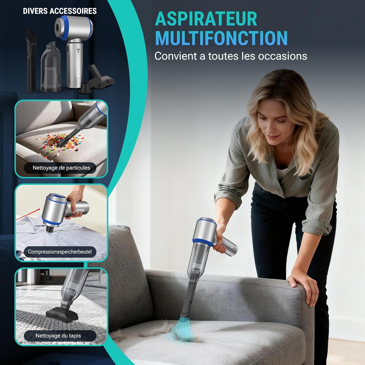 Draadloze Handstofzuiger 25000Pa - 4-in-1 met 3 Snelheden