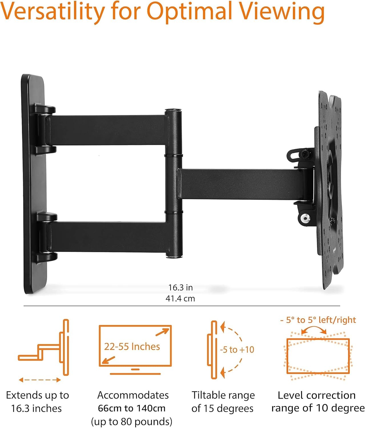 TV Muurbeugel 26-55 inch - Draaibaar & Kantelbaar - Zwart - 32% Korting