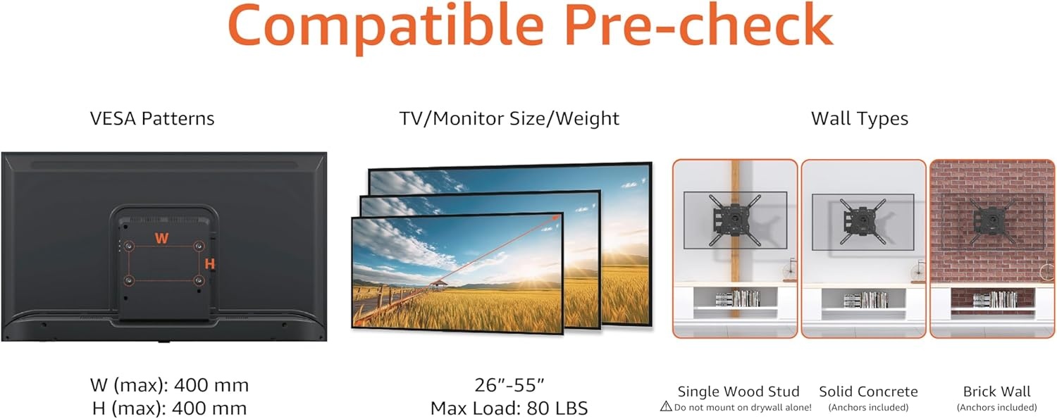 TV Muurbeugel 26-55 inch - Draaibaar & Kantelbaar - Zwart - 32% Korting