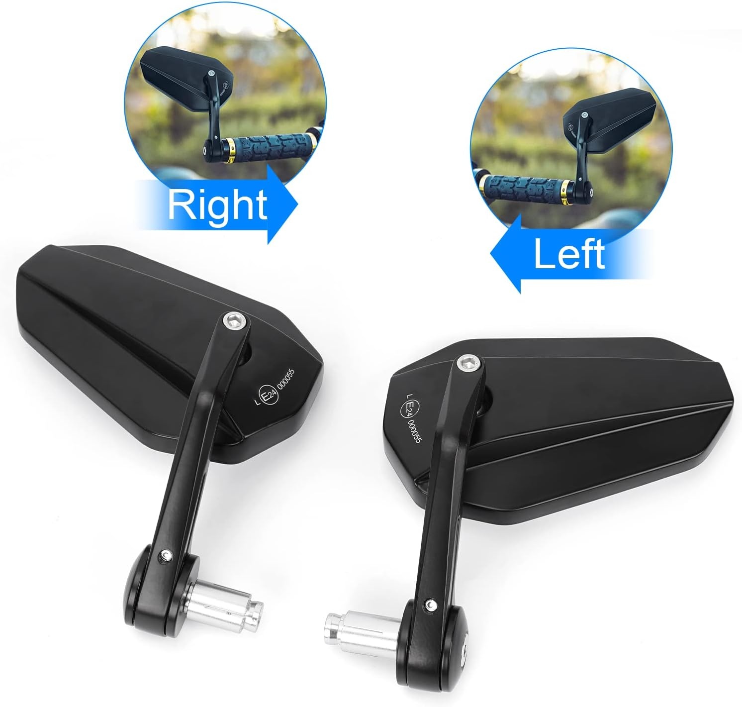 SUPAREE Motorcycle Mirrors Universal Motorcycle Bar End Mirrors Motorcycle Rearview Mirrors Extension Motorbike Side Wing Mirror Clear Glass for Towing Safe with E-MARK 2 Pack