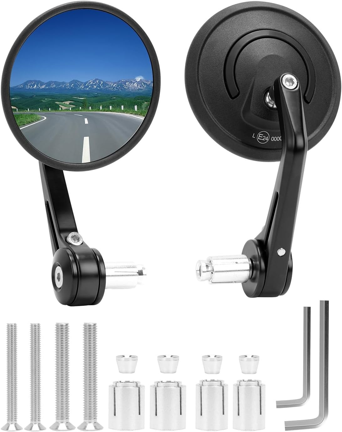 SUPAREE Motorcycle Mirrors Universal Motorcycle Bar End Mirrors Motorcycle Rearview Mirrors Extension Motorbike Side Wing Mirror Clear Glass for Towing Safe with E-MARK 2 Pack