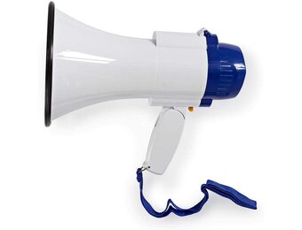 Nedis - Megafoon - Maximaal bereik: 250 m - Volumeregelaar: Tot 115 dB - Ingebouwde microfoon & sirene - Compact - Licht - Opnamefunctie - Verstelbaar volume - Blauw/Wit