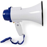 Nedis - Megafoon - Maximaal bereik: 250 m - Volumeregelaar: Tot 115 dB - Ingebouwde microfoon & sirene - Compact - Licht - Opnamefunctie - Verstelbaar volume - Blauw/Wit