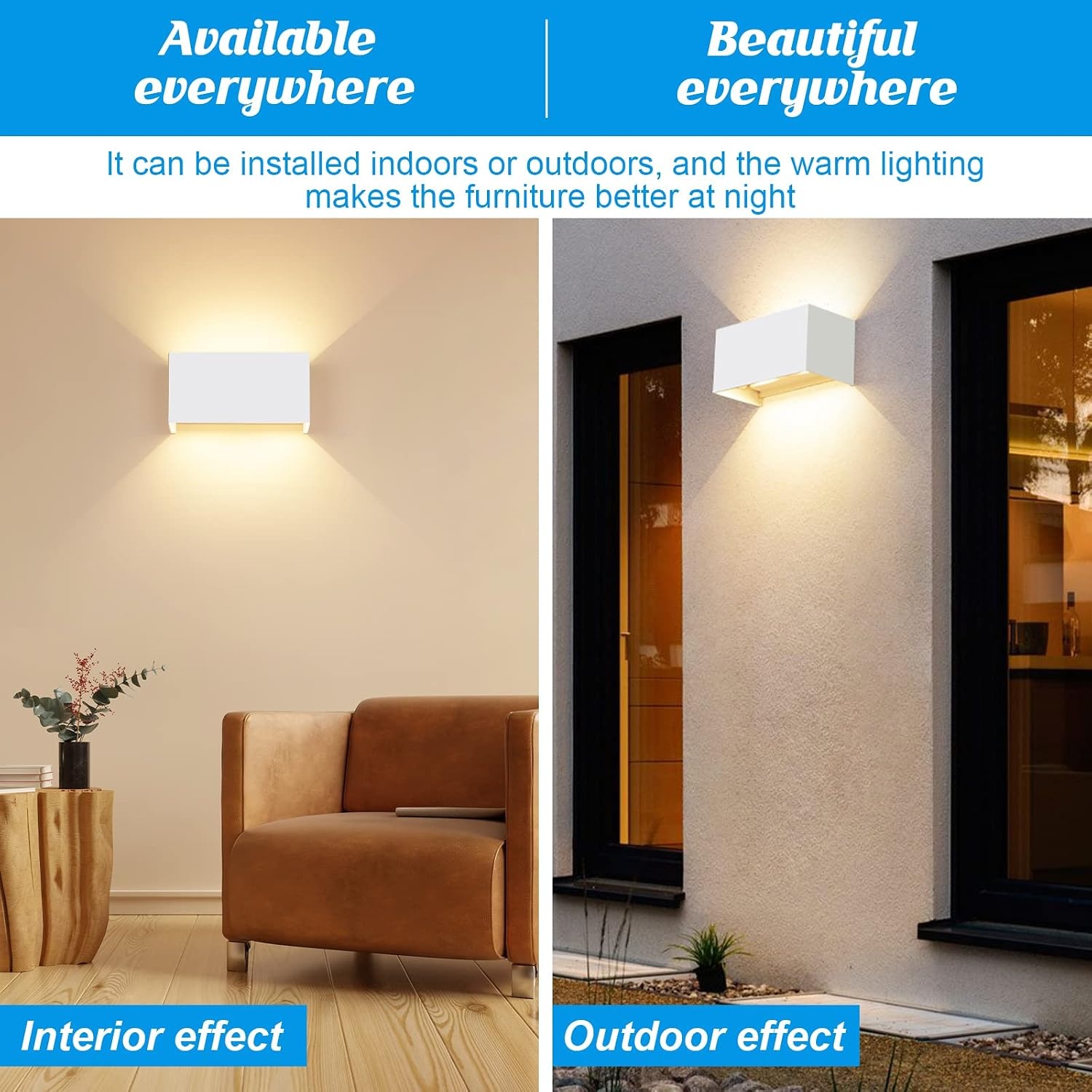 4 stuks led-wandlampen voor binnen en buiten, 24 W, wit, op en neer instelbare lichtstraal, buitenlampen, led, warmwit, 3000 K, IP65 waterdicht