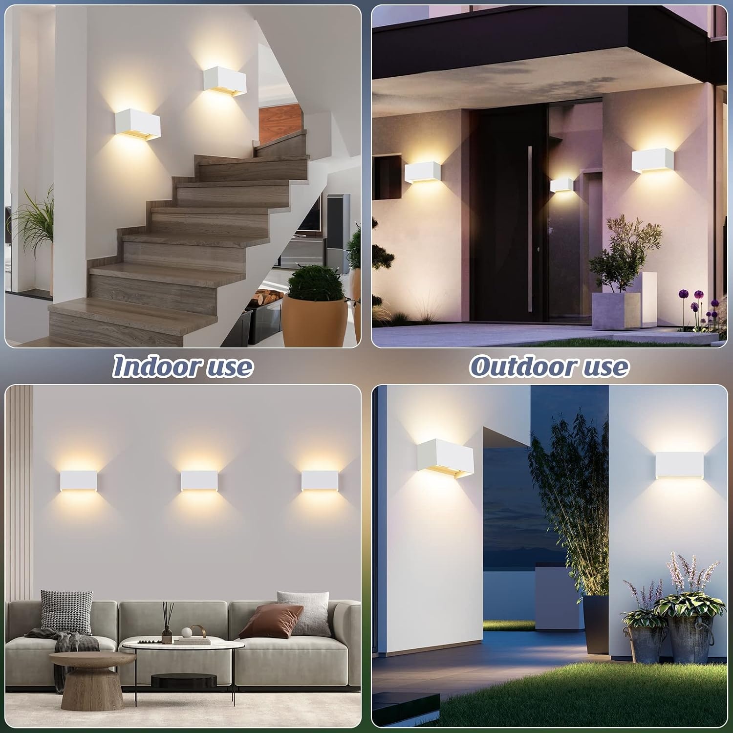 4 stuks led-wandlampen voor binnen en buiten, 24 W, wit, op en neer instelbare lichtstraal, buitenlampen, led, warmwit, 3000 K, IP65 waterdicht