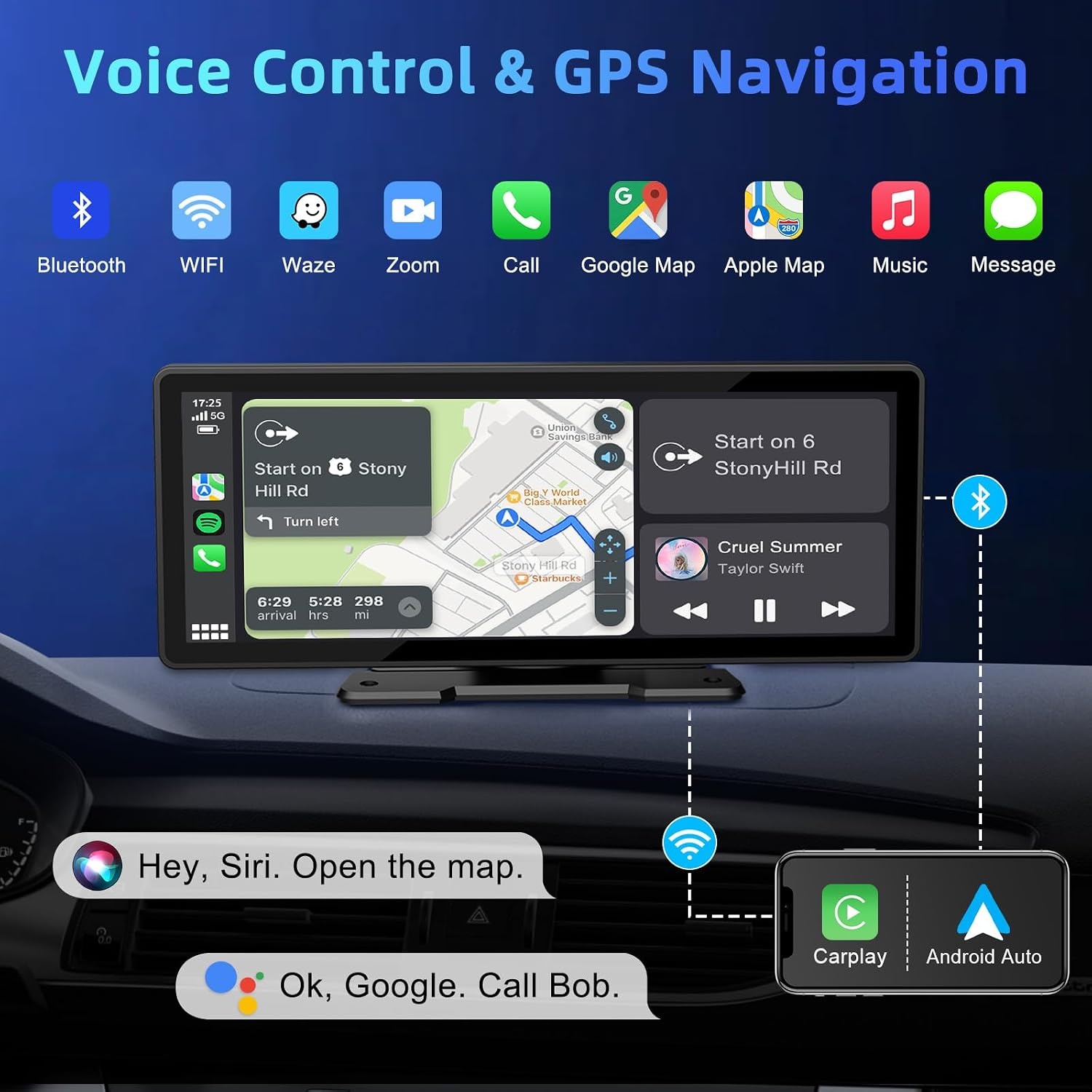 Draagbare Autoradio 10.26" met Apple CarPlay/Android Auto & Camera - 34% Korting