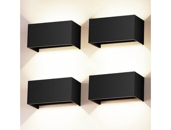 Wandlampen voor binnen, led, 24 W, 4 stuks, 4000 K, natuurlijk, stralingshoek, verstelbaar, zwart, buitenwandlamp, waterdicht IP65