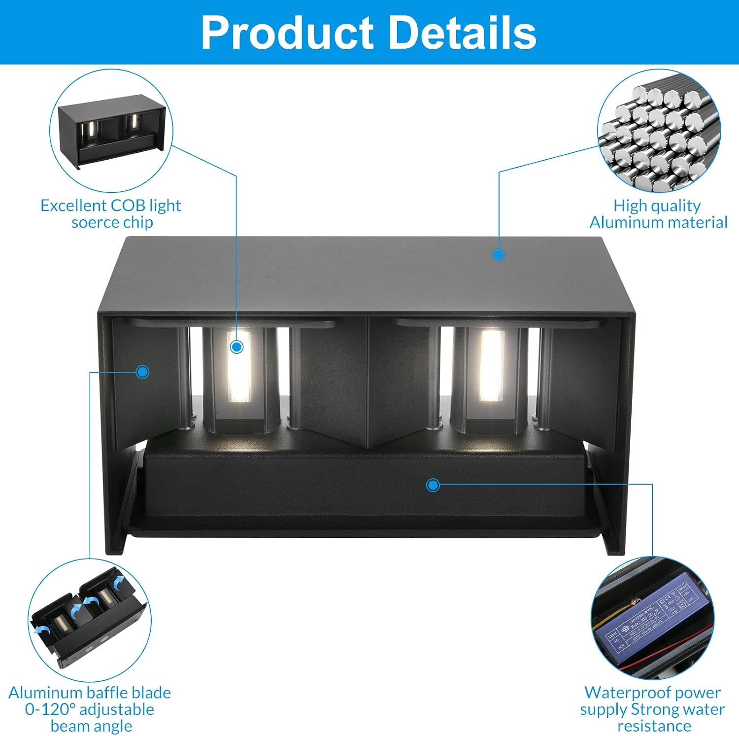 4x LED Buitenwandlamp 24W IP65 Zwart - 61% Korting!