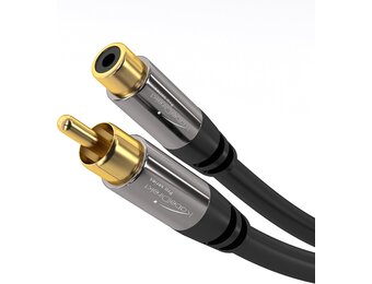 KabelDirekt – Cinch verlengkabel – 7,5m – breukbestendige hybride kabel voor uitstekende geluidskwaliteit (subwoofer/audio-kabel, RCA-stekker naar aansluiting, versterkers/HiFi, analoog & digitaal) - Maat 7,5m