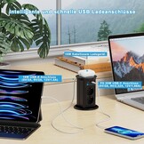 Dinolink Automatische Inbouwcontactdoos 100mm met Draadloze Oplader en USB - Zwart