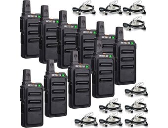 Retevis RT619 Walkie Talkie met Headset PMR446 Licentievrij 16 Kanalen VOX Squelch 1300 mAh Oplaadbare CTCSS/DCS VOX 2 Way Radio Micro USB-Oplaadkabel (5 Paar, Zwart)