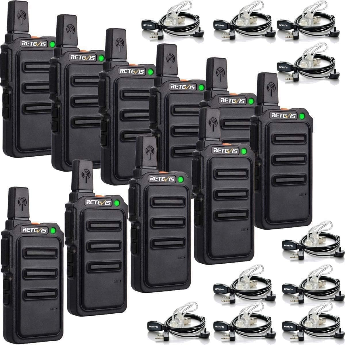 Retevis RT619 Walkie Talkie met Headset PMR446 Licentievrij 16 Kanalen VOX Squelch 1300 mAh Oplaadbare CTCSS/DCS VOX 2 Way Radio Micro USB-Oplaadkabel (5 Paar, Zwart)