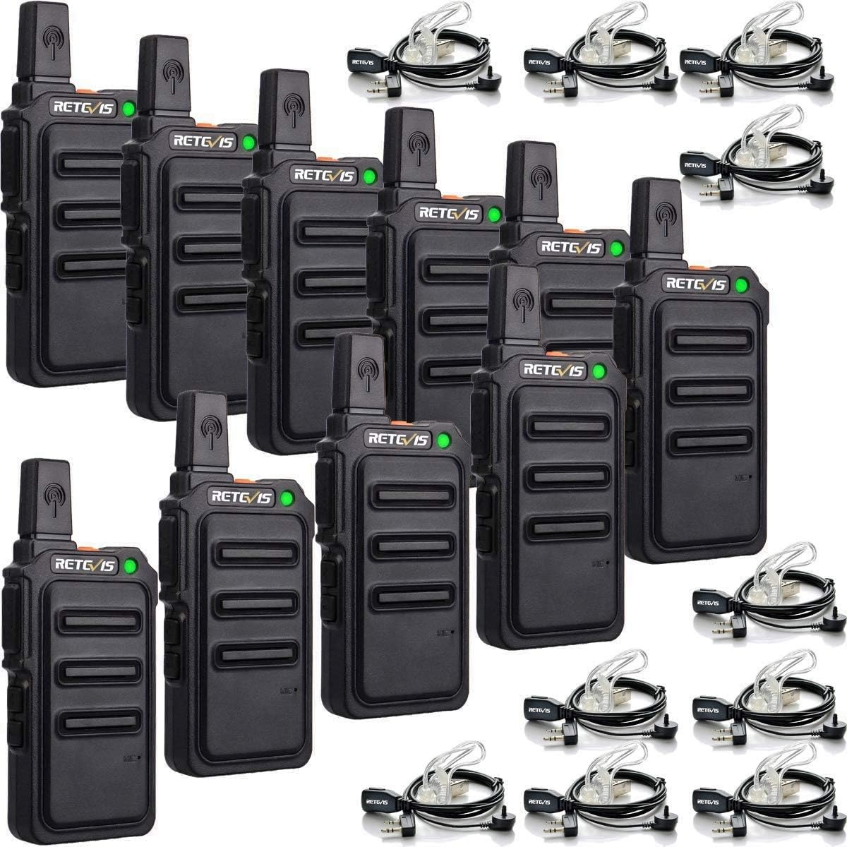 Retevis RT619 Walkie Talkie met Headset PMR446 Licentievrij 16 Kanalen VOX Squelch 1300 mAh Oplaadbare CTCSS/DCS VOX 2 Way Radio Micro USB-Oplaadkabel (5 Paar, Zwart)