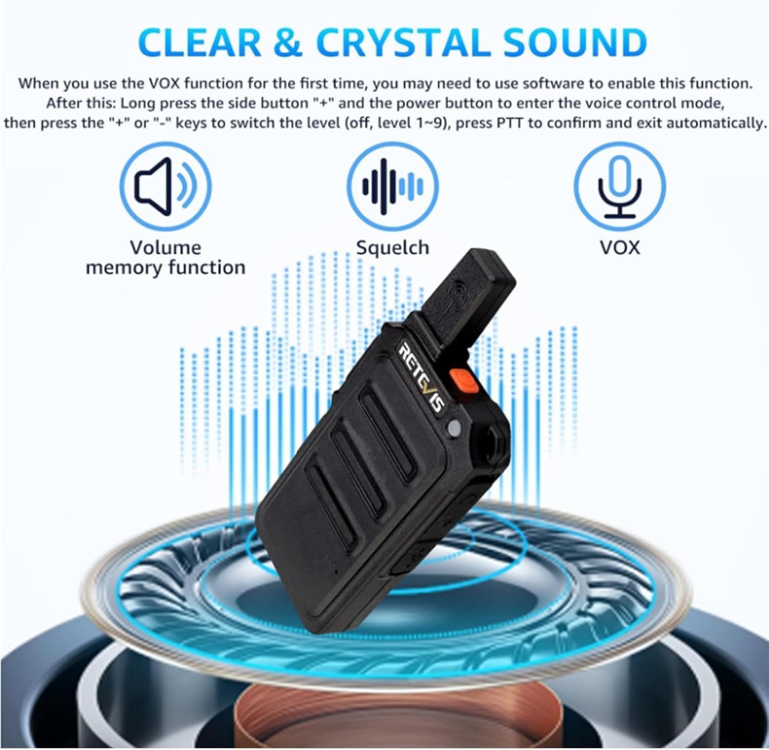Retevis RT619 Walkie Talkie met Headset PMR446 Licentievrij 16 Kanalen VOX Squelch 1300 mAh Oplaadbare CTCSS/DCS VOX 2 Way Radio Micro USB-Oplaadkabel (5 Paar, Zwart)