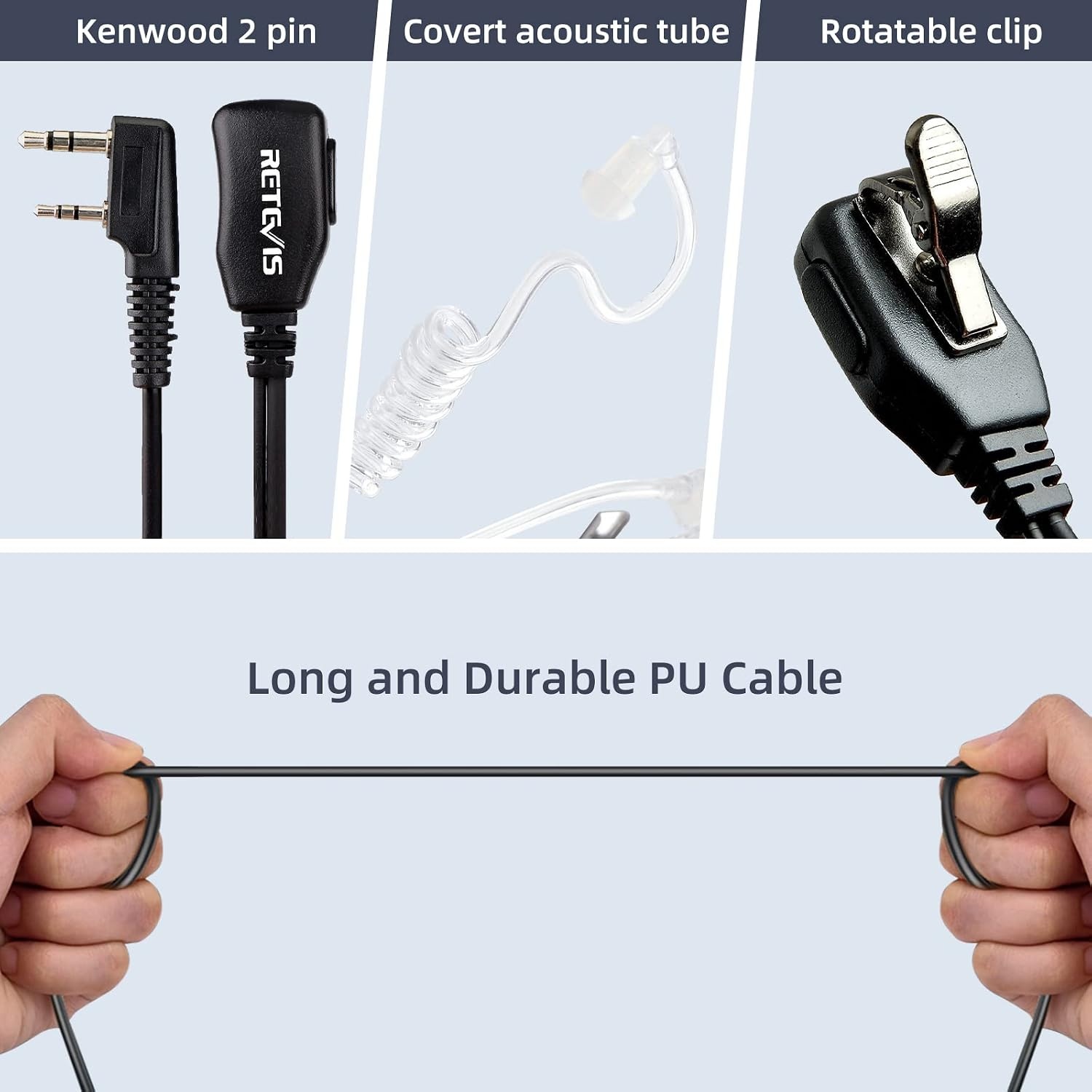 Retevis RT619 Walkie Talkie met Headset PMR446 Licentievrij 16 Kanalen VOX Squelch 1300 mAh Oplaadbare CTCSS/DCS VOX 2 Way Radio Micro USB-Oplaadkabel (5 Paar, Zwart)
