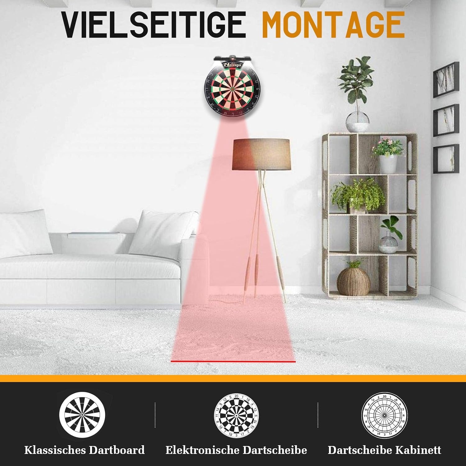 Dartbordverlichting, dartbordverlichting, 2-in-1 instelbare laser-werplijn en ledlampen voor borstelharen of elektronische dartborden, USB naar DC 5 V stroomkabel