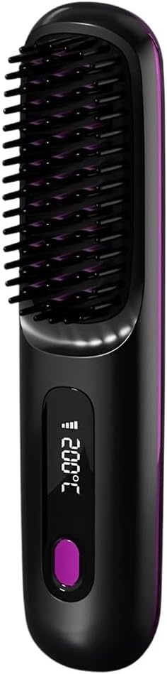 Zwarte draagbare stijlborstel, 2-in-1 draadloze stijlborstel met led-display en 3 warmtestanden, 160-200 °C stijlborstel, draadloos, oplaadbaar, voor haar en styling van baard