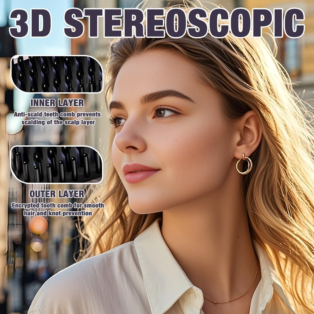 Zwarte draagbare stijlborstel, 2-in-1 draadloze stijlborstel met led-display en 3 warmtestanden, 160-200 °C stijlborstel, draadloos, oplaadbaar, voor haar en styling van baard