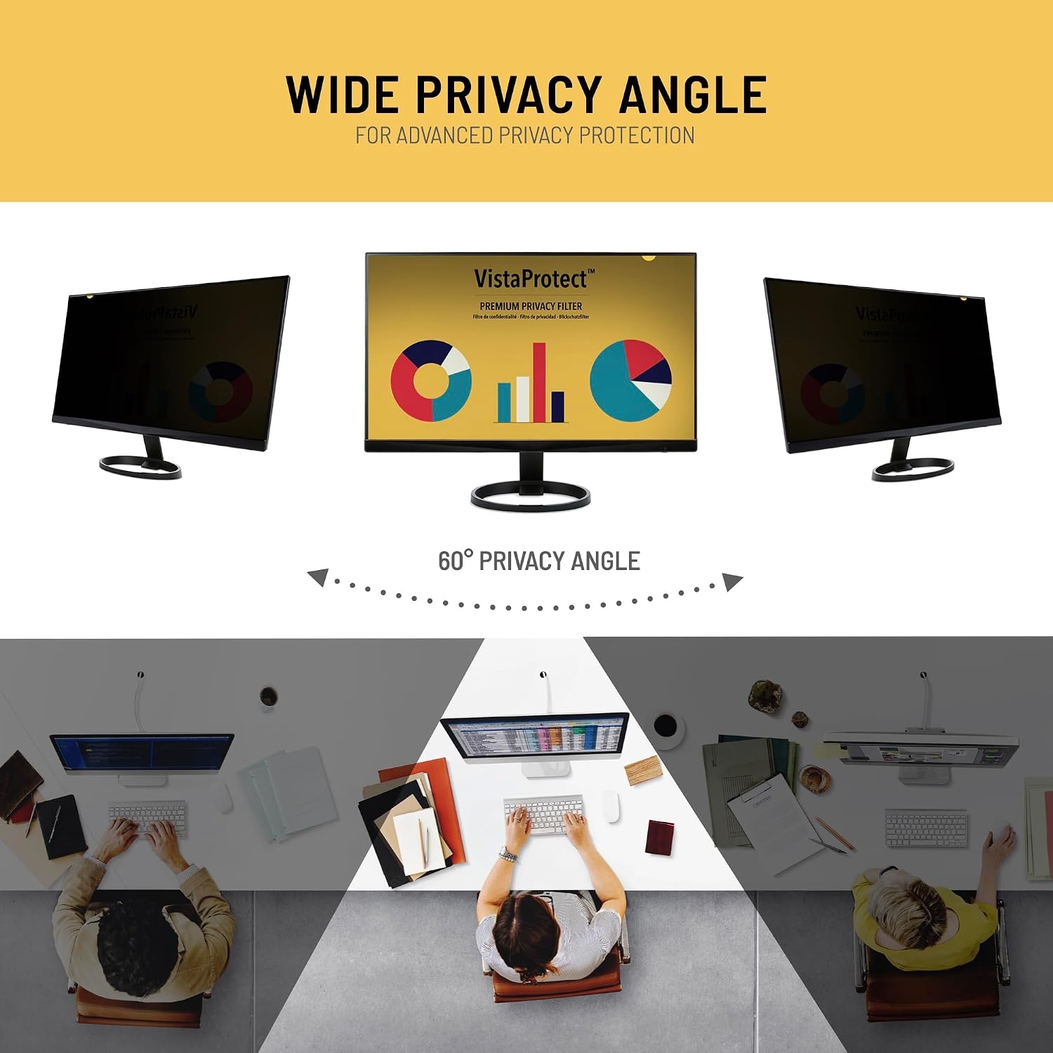 VistaProtect - Premium Privacy Filter & Anti Blue Light Screen Protector for Computer Monitors (27" inches - 16:10) - Maat 27" inches - 16:10