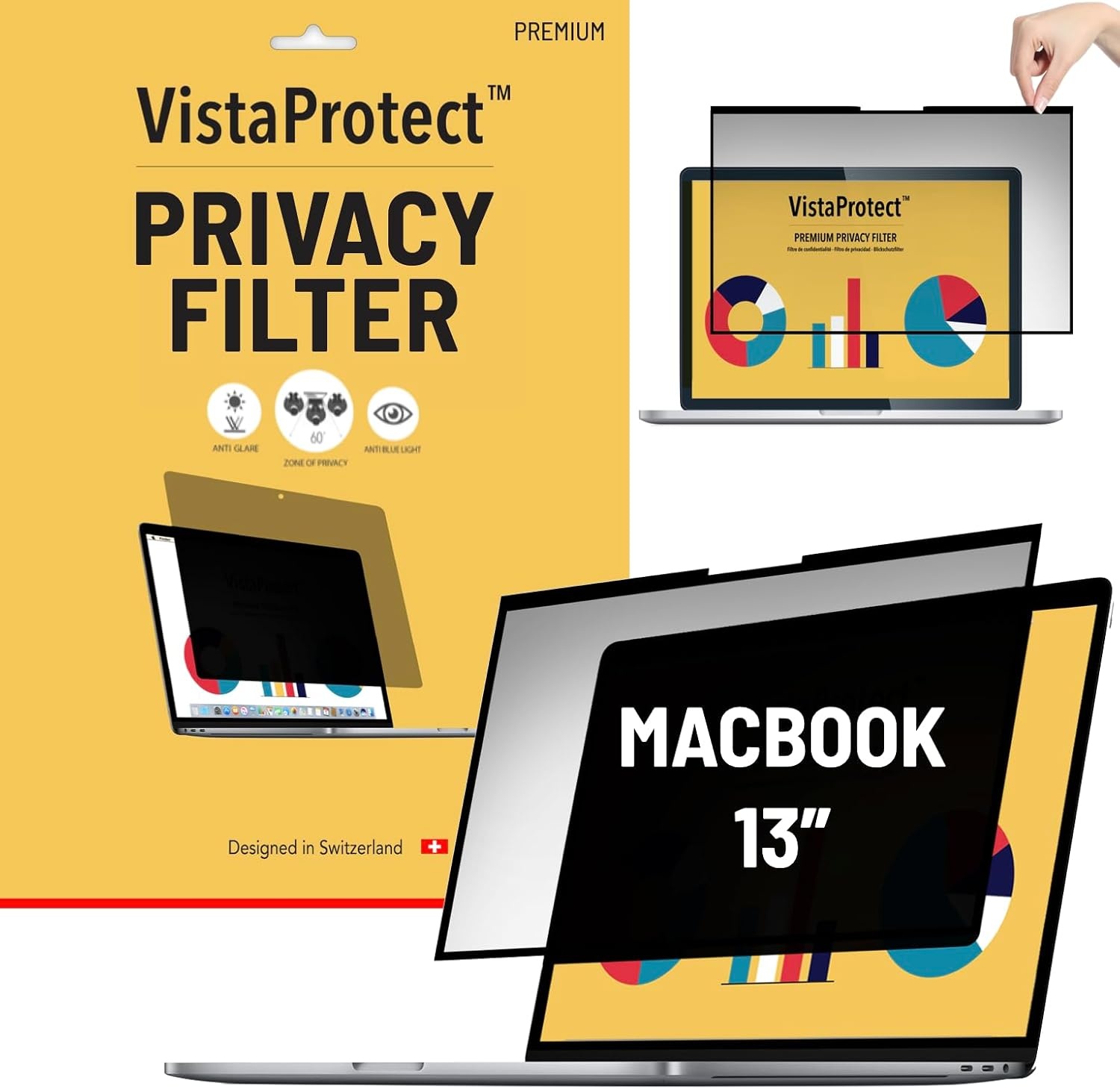VistaProtect - Premium Privacy Filter & Anti Blue Light Screen Protector for Computer Monitors (27" inches - 16:10) - Maat 27" inches - 16:10