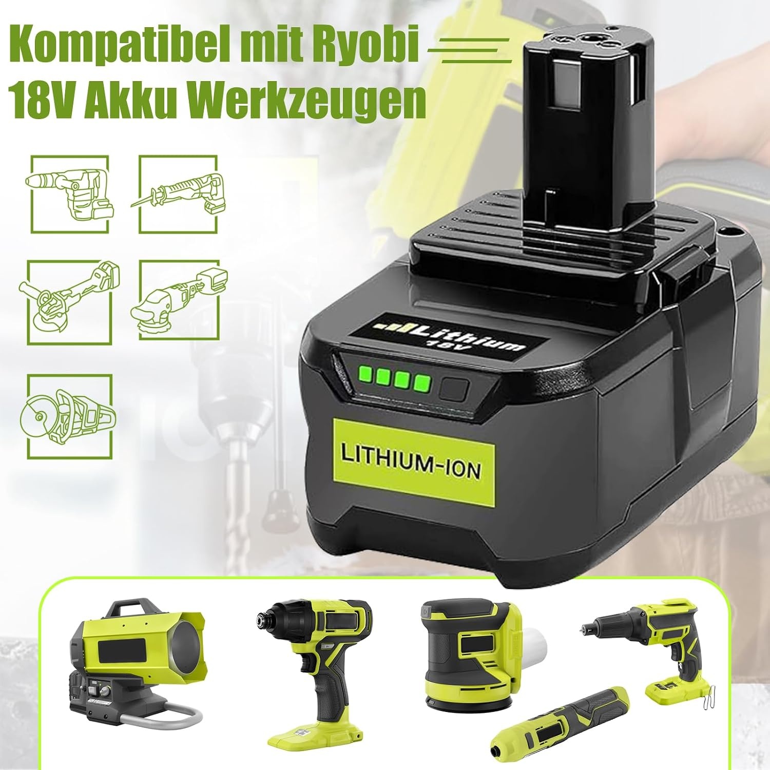 2x Ryobi 18V ONE+ Accu 5.0Ah Li-ion met LED (58% korting)