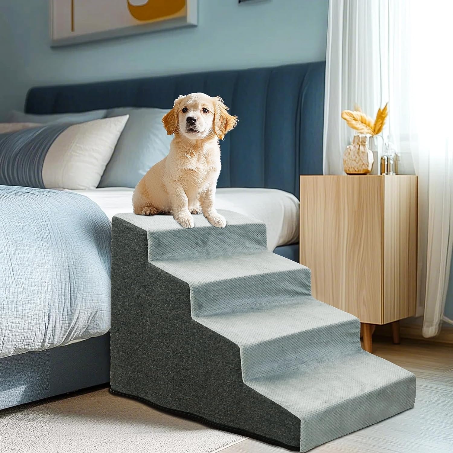 BingoPaw Hondertrap, 4 treden, 50 cm hoog, bed en bank, sponsmatige oppervlakte, wasbaar, antislip