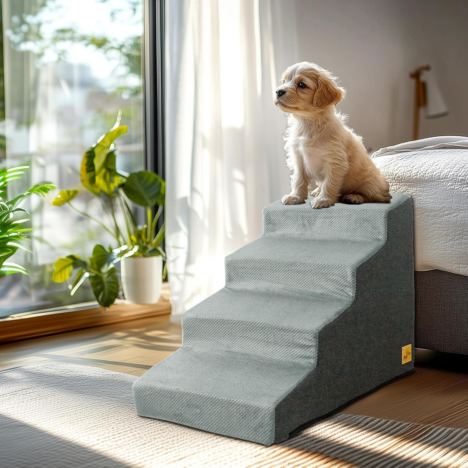 BingoPaw Hondertrap, 4 treden, 50 cm hoog, bed en bank, sponsmatige oppervlakte, wasbaar, antislip
