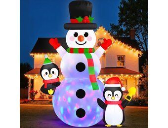 Danxilu 180 cm Snowman Inflatable with Penguins, Rotating Colourful LED Lights, Inflatable Christmas Decoration, Frosti, Cute Snowman, Inflatable Snowman for Outdoor, Courtyard, Garden,