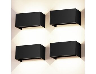 Wandlampen voor binnen, led, 24 W, 4 stuks, 4000 K, natuurlijk, stralingshoek, verstelbaar, zwart, buitenwandlamp, waterdicht IP65