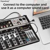 Depusheng Professional Audio Mixer, 4-Channel Audio Interface Sound Board Mixer, 16-Bit DSP DJ Bluetooth Mixer + 48V Phantom Effect for Karaoke Studio Streaming Recording (XT7 EU)