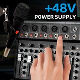 Depusheng Professional Audio Mixer, 4-Channel Audio Interface Sound Board Mixer, 16-Bit DSP DJ Bluetooth Mixer + 48V Phantom Effect for Karaoke Studio Streaming Recording (XT7 EU)
