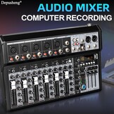 Depusheng Professional Audio Mixer, 4-Channel Audio Interface Sound Board Mixer, 16-Bit DSP DJ Bluetooth Mixer + 48V Phantom Effect for Karaoke Studio Streaming Recording (XT7 EU)