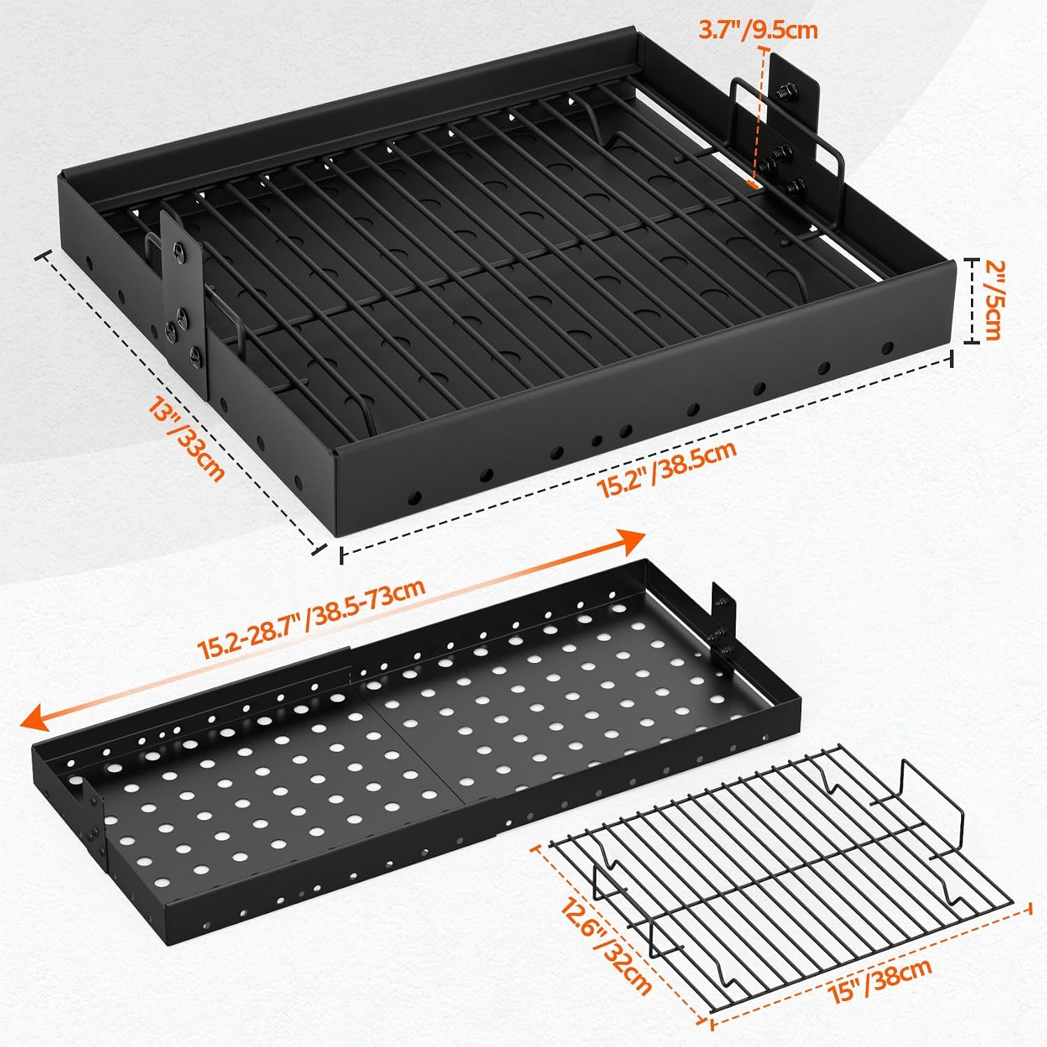onlyfire Verstelbare Houtskoolbak voor Barbecue 38.5-73 cm, Rechthoekige Stalen Houtskoollade, Vuurkorf en Aslade met Rooster, Reserveonderdeel voor Tepro Toronto, Taino Hero XL, Activa