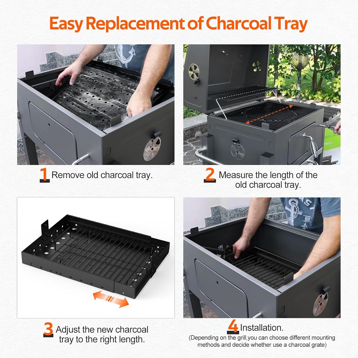 onlyfire Verstelbare Houtskoolbak voor Barbecue 38.5-73 cm, Rechthoekige Stalen Houtskoollade, Vuurkorf en Aslade met Rooster, Reserveonderdeel voor Tepro Toronto, Taino Hero XL, Activa