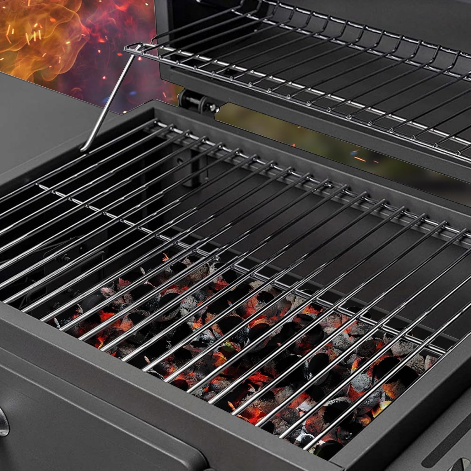 onlyfire Verstelbare Houtskoolbak voor Barbecue 38.5-73 cm, Rechthoekige Stalen Houtskoollade, Vuurkorf en Aslade met Rooster, Reserveonderdeel voor Tepro Toronto, Taino Hero XL, Activa
