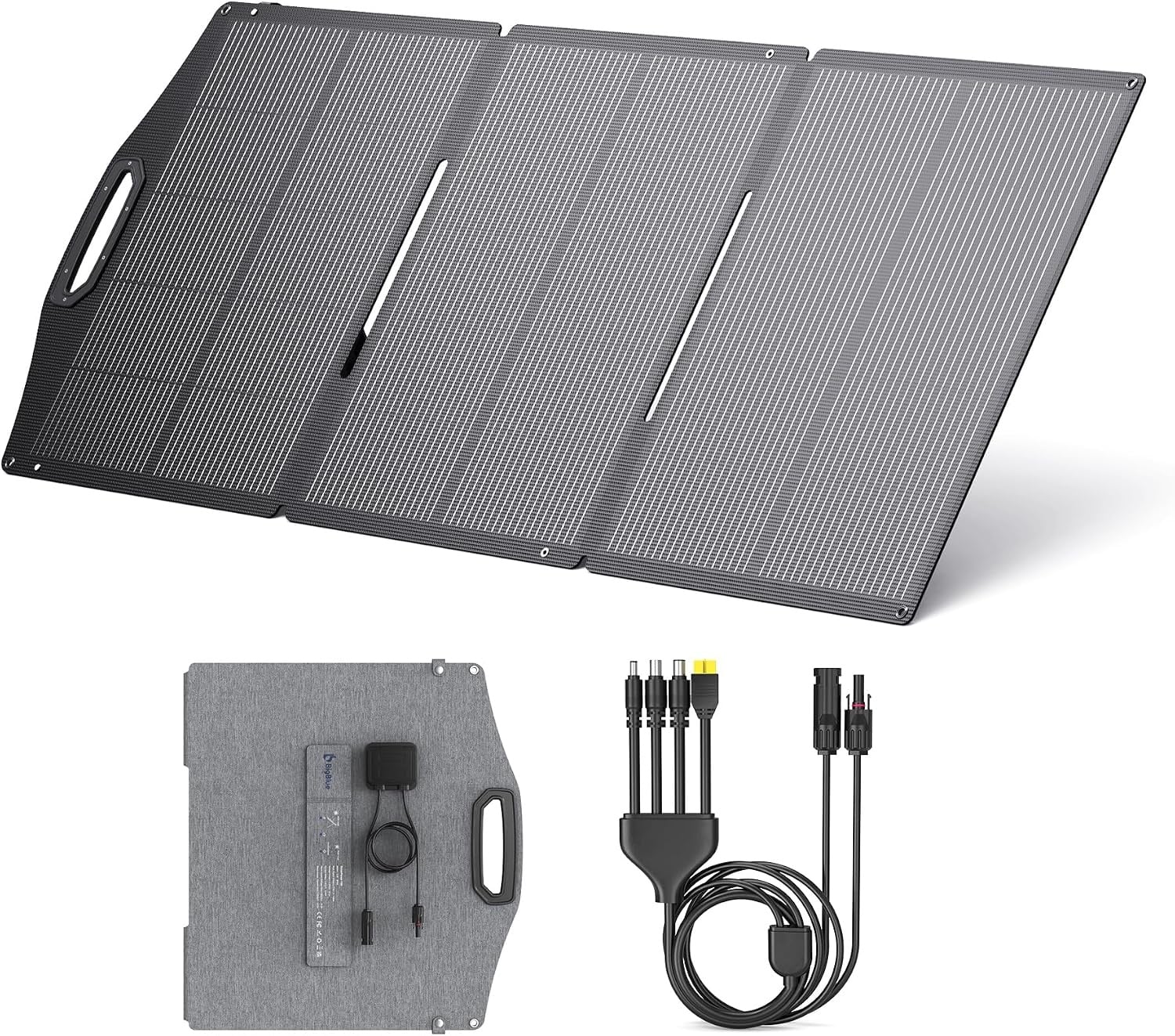 BigBlue 150W Portable Solar Panel ETFE, Foldable Solar Modules N-Type 20.8V/9.23A With Standard, IP68 Waterproof, Portable Solar Charger With 5 Connection Types For Charging Stations, Camping, Motorhomes - Maat 150W