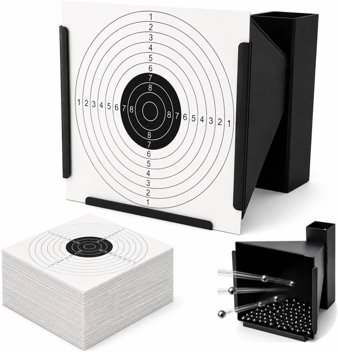 Whiteshooting, Tragabalin, + 100 Target Discs for Airsoft, Airgun, Pellets and Shooting Balls, Target Discs 250 g/m², Standard 14 x 14 cm, Steel Material, Black