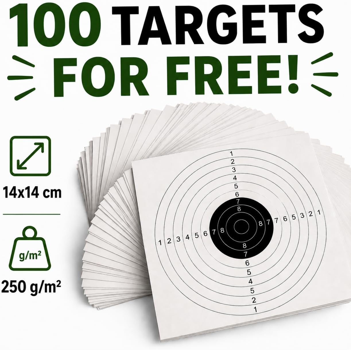 Whiteshooting, Tragabalin, + 100 Target Discs for Airsoft, Airgun, Pellets and Shooting Balls, Target Discs 250 g/m², Standard 14 x 14 cm, Steel Material, Black